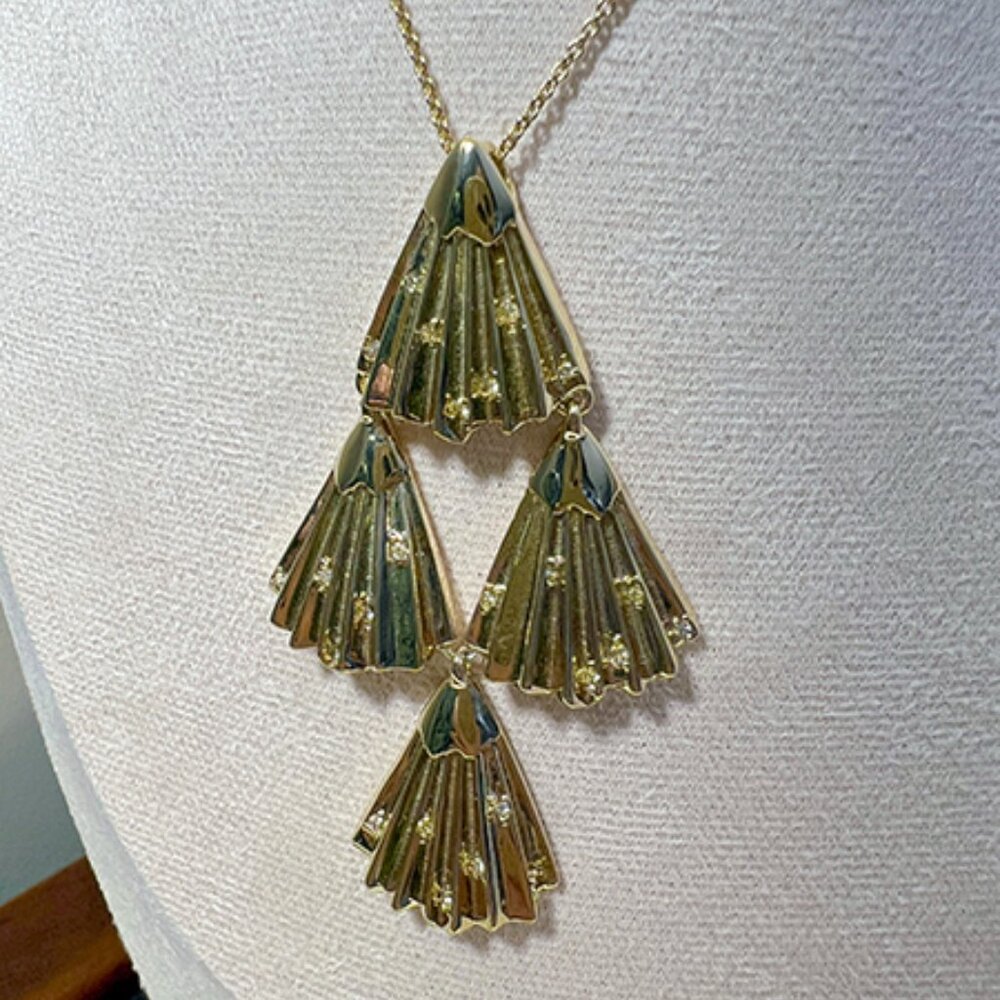 Alexis Bittar | Metallic Lucite Swarovski Crystal Accented Tiered Fan Pendant Ne